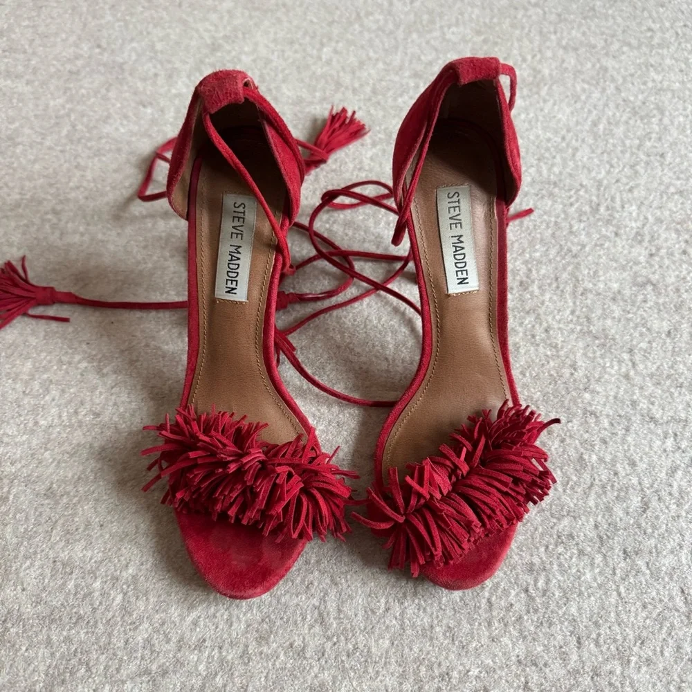 Steve Madden Red Suede Heels - Picture 4 of 7